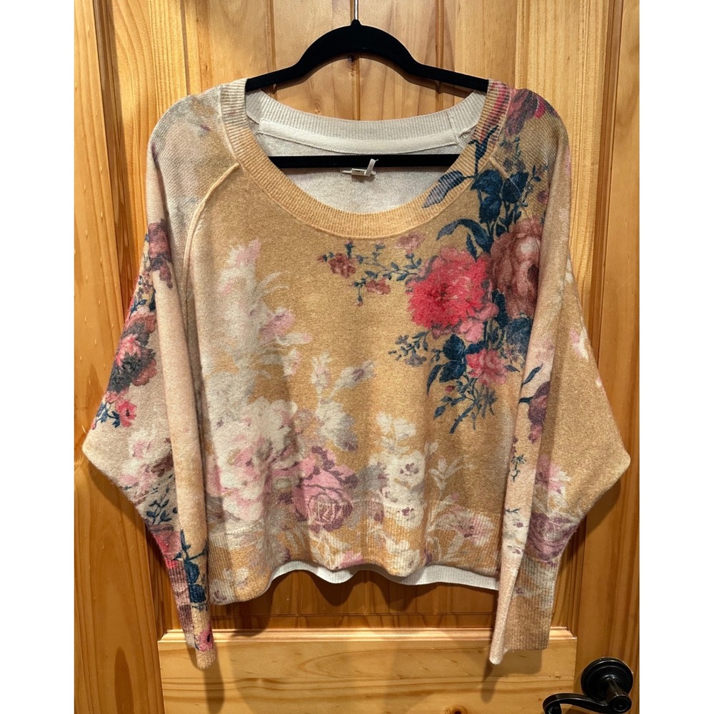 Anthropologie x Pilcro Diletta 100% Cashmere Floral Pullover Sweater Yellow XS - Picture 4 of 9